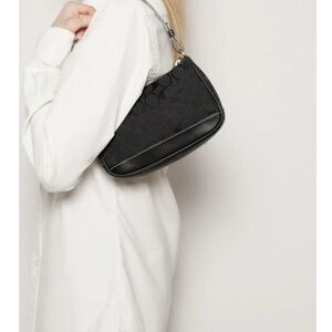 Vtg Coach Black Signature Sufflette 6094 Demi Jacquard Canvas & Leather Mini Bag